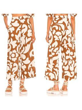 NEW Rhode Penelope High Waisted Abstract Design Wide Leg Pants Brown Size: 0
